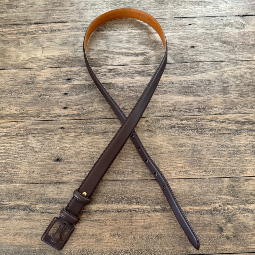 Lauren Ralph Lauren Dark Brown Italian Leather Belt Wrapped Buckle Large 38"